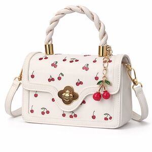 Chic White Cherry Patterned Handbag